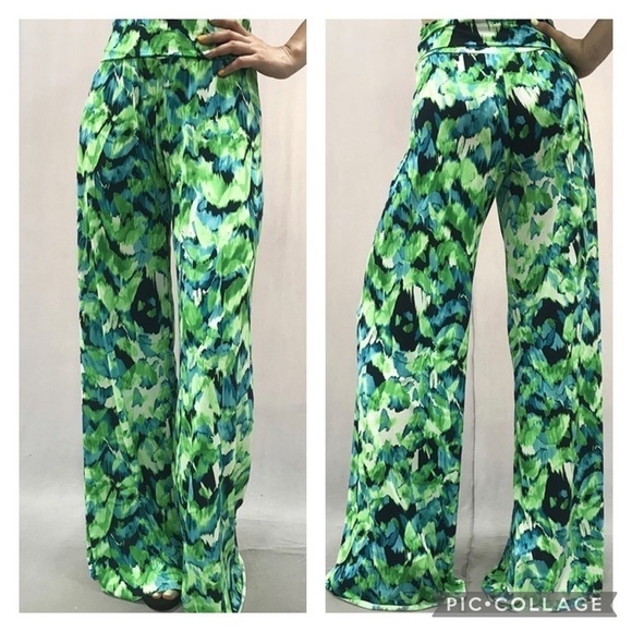Lime, Blue, & White Palazzo Pants - Picture 2 of 4